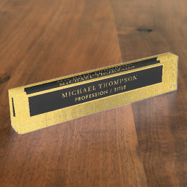 Placa De Nombre Elegante nombre personalizado metálico de oro negr