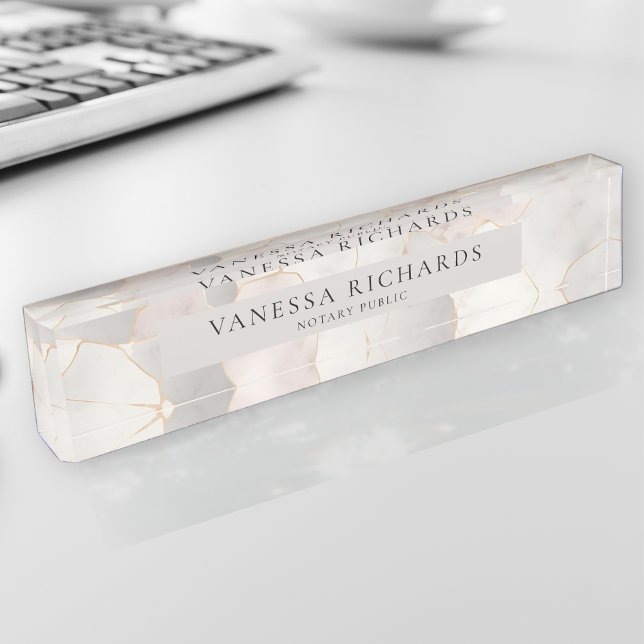 Placa De Nombre Elegante Notario de Lujo Rosa y Mármol Gris Públic (Subido por el creador)