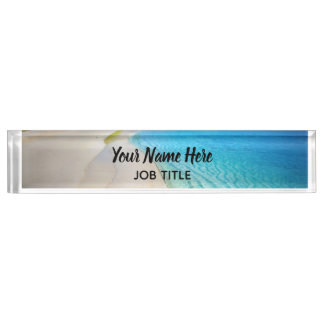 Placa De Nombre Elegante Ocean Blue Beach Firma Escritorio Nombre