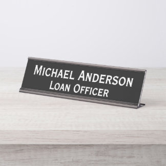 Placa De Nombre Elegante Oficina Negocio Moderno Negro Personaliza
