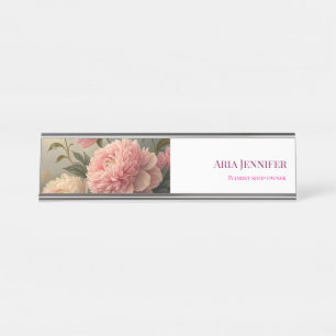 Placa De Nombre Elegante Peonía Rosa Negocio de Floristería Person