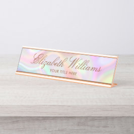 Placa De Nombre Elegante Personalizado de Pasteles Holográficos Mo