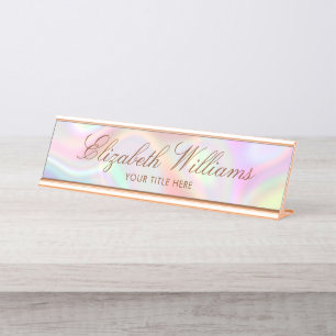 Placa De Nombre Elegante Personalizado de Pasteles Holográficos Mo