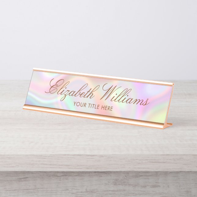 Placa De Nombre Elegante Personalizado de Pasteles Holográficos Mo (Anverso)
