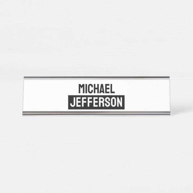 Placa De Nombre Elegante Personalizado personalizado blanco negro (Anverso)