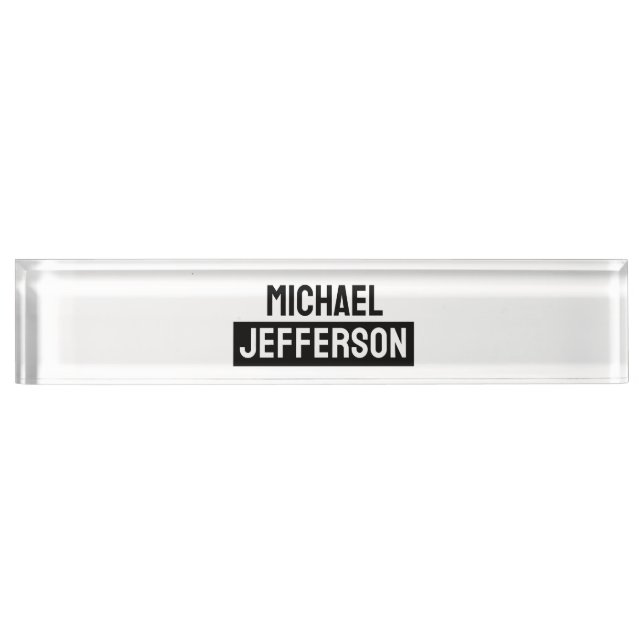 Placa De Nombre Elegante Personalizado personalizado blanco negro (Anverso)