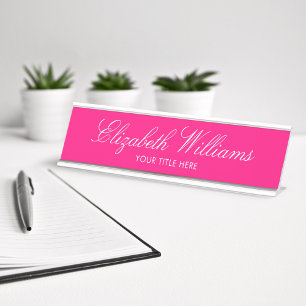Placa De Nombre Elegante Personalizado rosa brillante y elegante