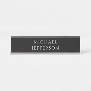 Placa De Nombre Elegante Plano Negro Blanco Personalizado
