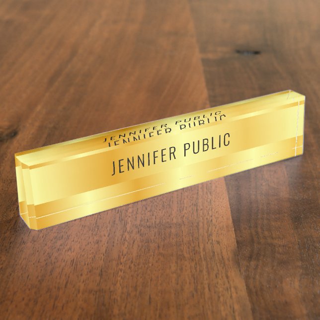 Placa De Nombre Elegante plantilla personalizada Faux Gold (Lateral)