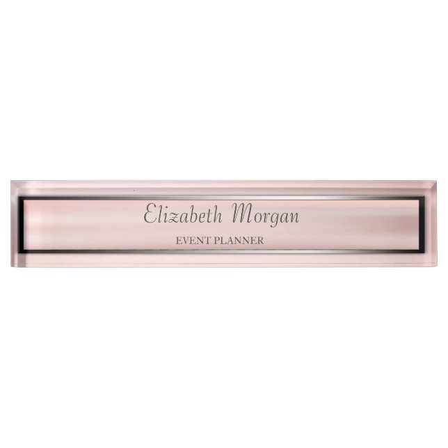 Placa De Nombre Elegante Plata Elegante, Rosa,Banda De Marco (Anverso)