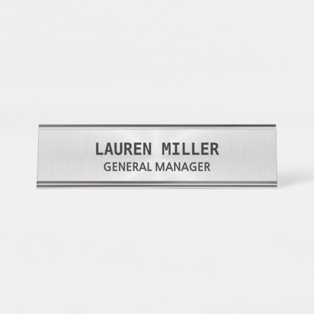Placa De Nombre Elegante platea personalizable de plata (Anverso)