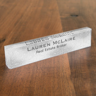Placa De Nombre Elegante Platino y Diamantes Profesional