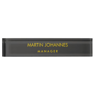 Placa De Nombre Elegante Platón Estilo Oro Color Negro Nombre Pers
