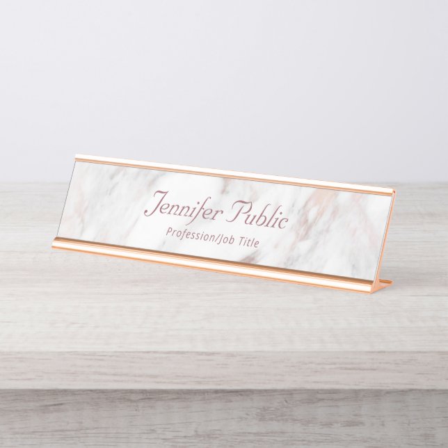 Placa De Nombre Elegante profesional de moda Marble Rosegold moder (Anverso)
