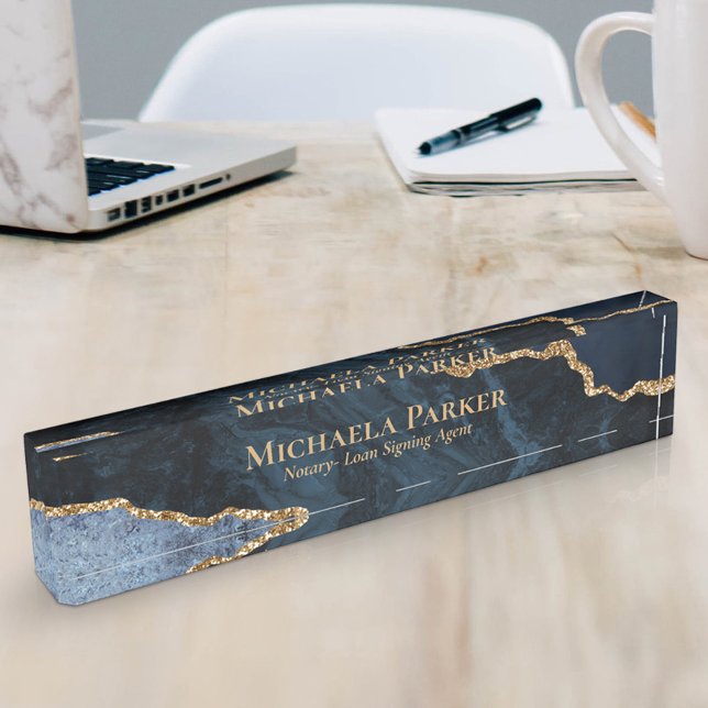 Placa De Nombre Elegante Profesional Geoda de Ágata Azul Marino y  (Subido por el creador)