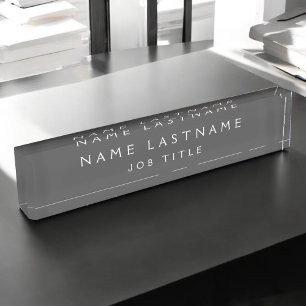 Placa De Nombre Elegante Profesional Gris White