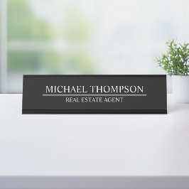 Placa De Nombre Elegante profesional negro y blanco