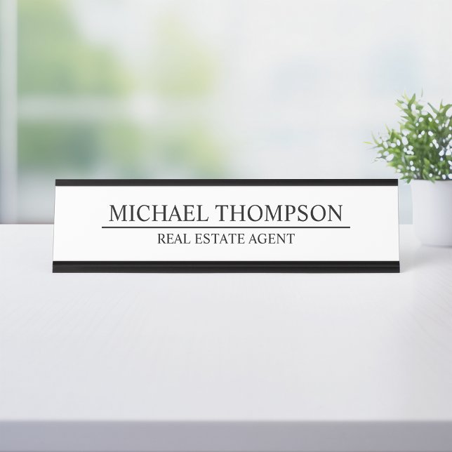 Placa De Nombre Elegante profesional negro y blanco (Subido por el creador)