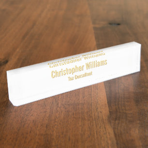 Placa De Nombre Elegante Profesional Profesional Faux Gold