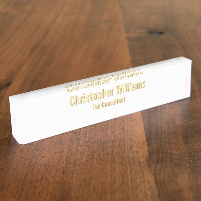 Placa De Nombre Elegante Profesional Profesional Faux Gold (Lateral)