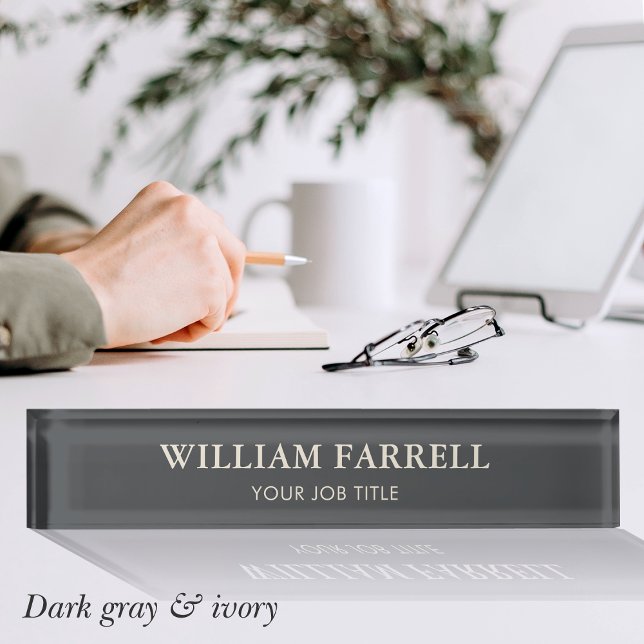 Placa De Nombre Elegante Profesional Tradicional Marfil Gris Oscur (Subido por el creador)