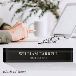 Placa De Nombre Elegante profesional tradicional marfil negro