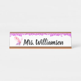 Placa De Nombre Elegante profesor de mariposa de esparkle rosado