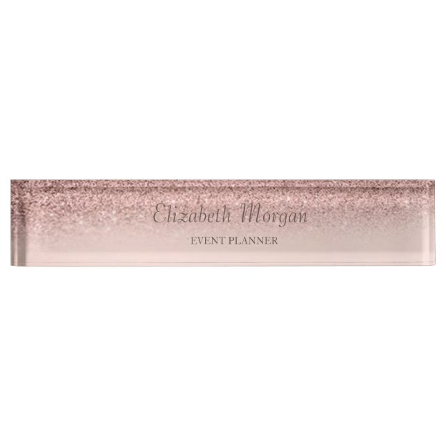 Placa De Nombre Elegante Purpurina Bokeh Ombre Rosa Gold (Anverso)