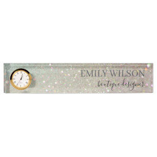 Placa De Nombre Elegante Purpurina Green Pink Aqua Shiny Shimmer