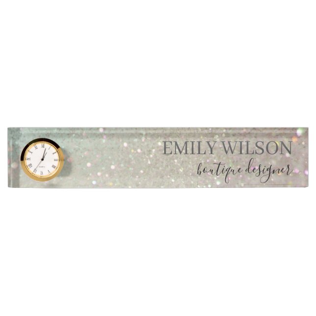 Placa De Nombre Elegante Purpurina Green Pink Aqua Shiny Shimmer (Anverso)