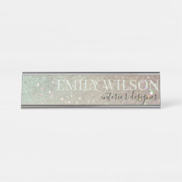 Placa De Nombre Elegante Purpurina Green Pink Aqua Shiny Shimmer