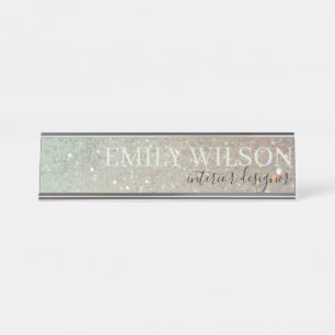 Placa De Nombre Elegante Purpurina Green Pink Aqua Shiny Shimmer