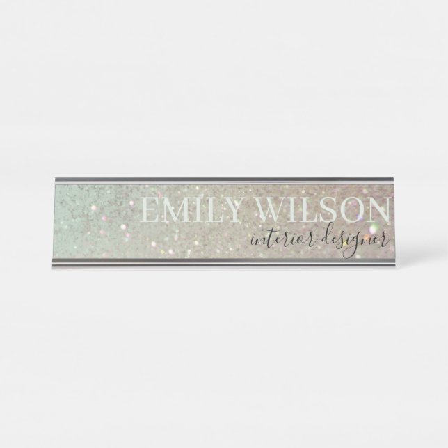 Placa De Nombre Elegante Purpurina Green Pink Aqua Shiny Shimmer (Anverso)