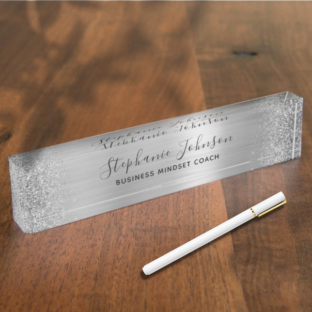 Placa De Nombre Elegante Purpurina metálico plateado Jefe Lady (Subido por el creador)