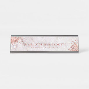 Placa De Nombre Elegante Purpurina Rosa de oro de espuma de mármol
