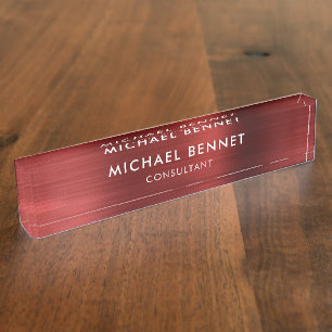 Placa De Nombre Elegante Red Metallic Profesional Business