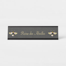 Placa De Nombre Elegante reina francesa abeja rosa Roses gris oro