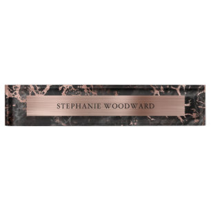 Placa De Nombre Elegante Relieve metalizado dorado de Rosa de márm