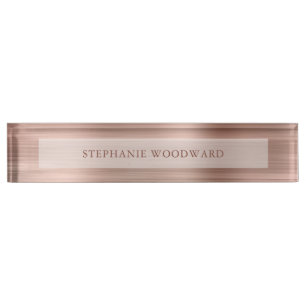 Placa De Nombre Elegante Rosa Faux de oro Cepillado Relieve metali