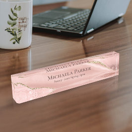 Placa De Nombre Elegante Rosa Gold Agate Geode Profesional