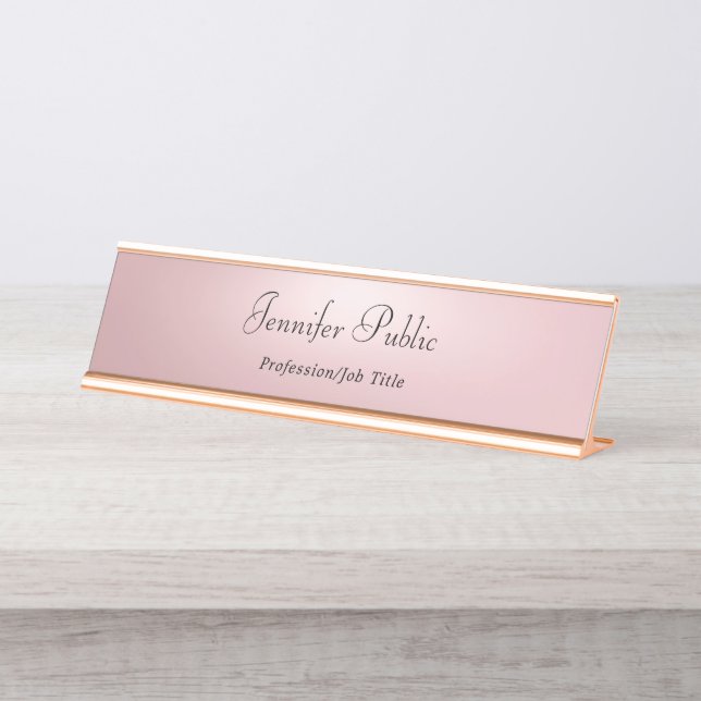 Placa De Nombre Elegante Rosa Gold Moderno Plantilla Profesional (Anverso)