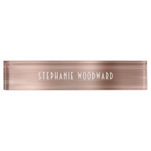 Placa De Nombre Elegante Rosa Oro Falso Metal Brillado Holográfico