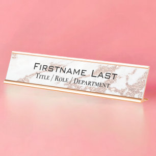 Placa De Nombre Elegante Rosa Oro + Puerta Personalizado de Mármol