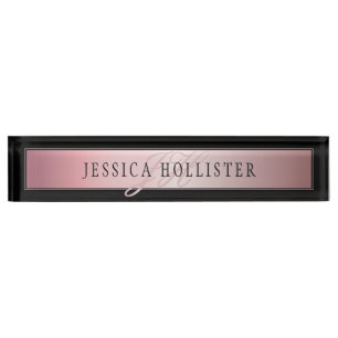 Placa De Nombre Elegante Rubor Faux Rosa Gold   Nombre e Iniciales