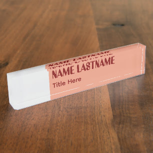 Placa De Nombre Elegante Salmón Oscuro y Marrón nombre personaliza