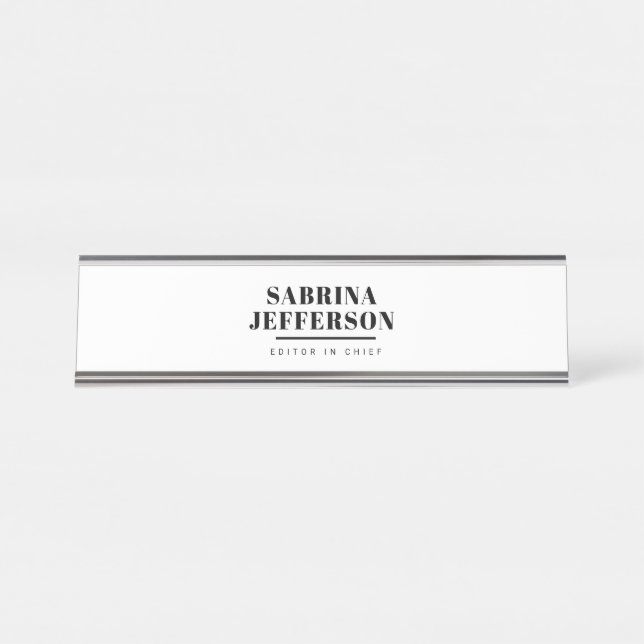 Placa De Nombre Elegante único blanco simple negro (Anverso)