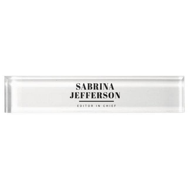 Placa De Nombre Elegante único blanco simple negro (Anverso)