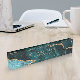 Placa De Nombre Elegante Verde azulado Agate Geode Profesional
