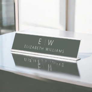 Placa De Nombre Elegante verde oscuro moderno nombre de monograma