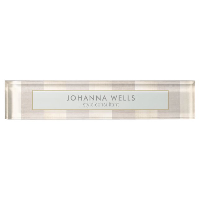 Placa De Nombre Elegante y elegante línea beige y rayas doradas (Anverso)